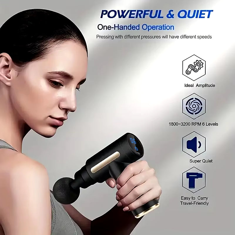 Mini Portable Fascia Massage Gun Electric Percussion Pistol Massager Body Relaxation LED Touch Screen 4Massage Head Holiday Gift