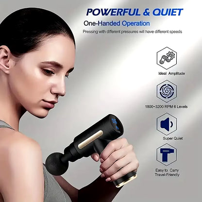 Mini Portable Fascia Massage Gun Electric Percussion Pistol Massager Body Relaxation LED Touch Screen 4Massage Head Holiday Gift