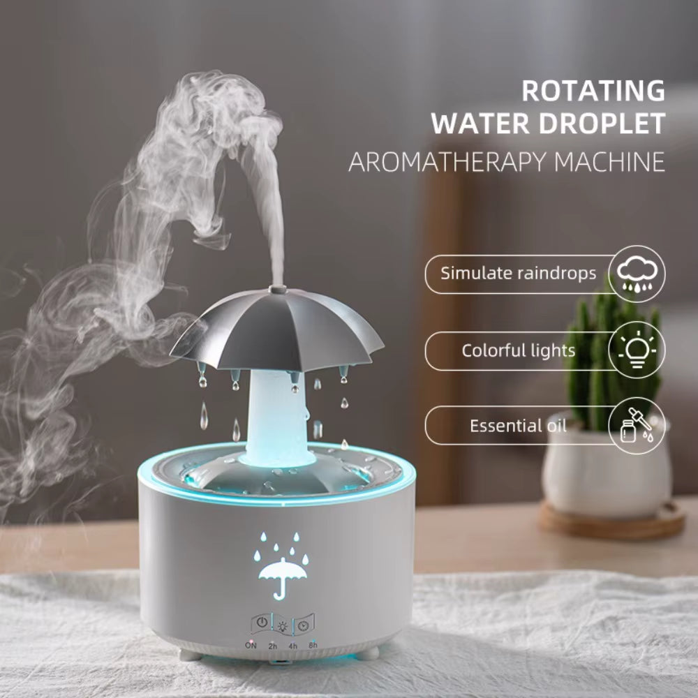 Rotating Umbrella Water Drop Air Humidifier with Colourful Night Lights Mute Spary Home Essential Oil Aroma Diffuser Humidifier